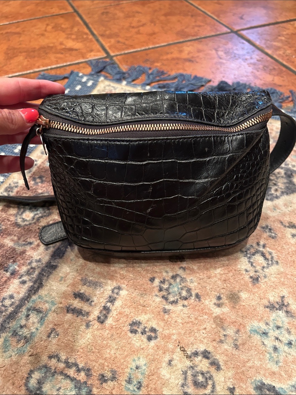 Clare V Black Croc Belt Bag with Gold Hardware - Picture 2 of 13